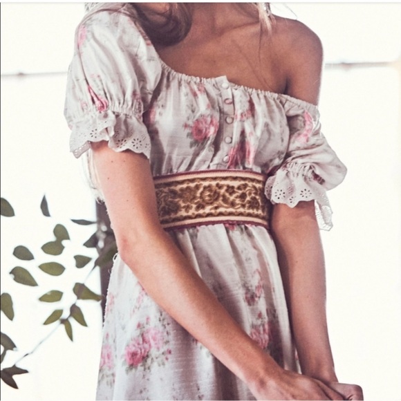 LoveShackFancy Terrence Dress 100% Silk - Pockets Ruffle Hem Puff Sleeve Eyelet - Picture 16 of 17